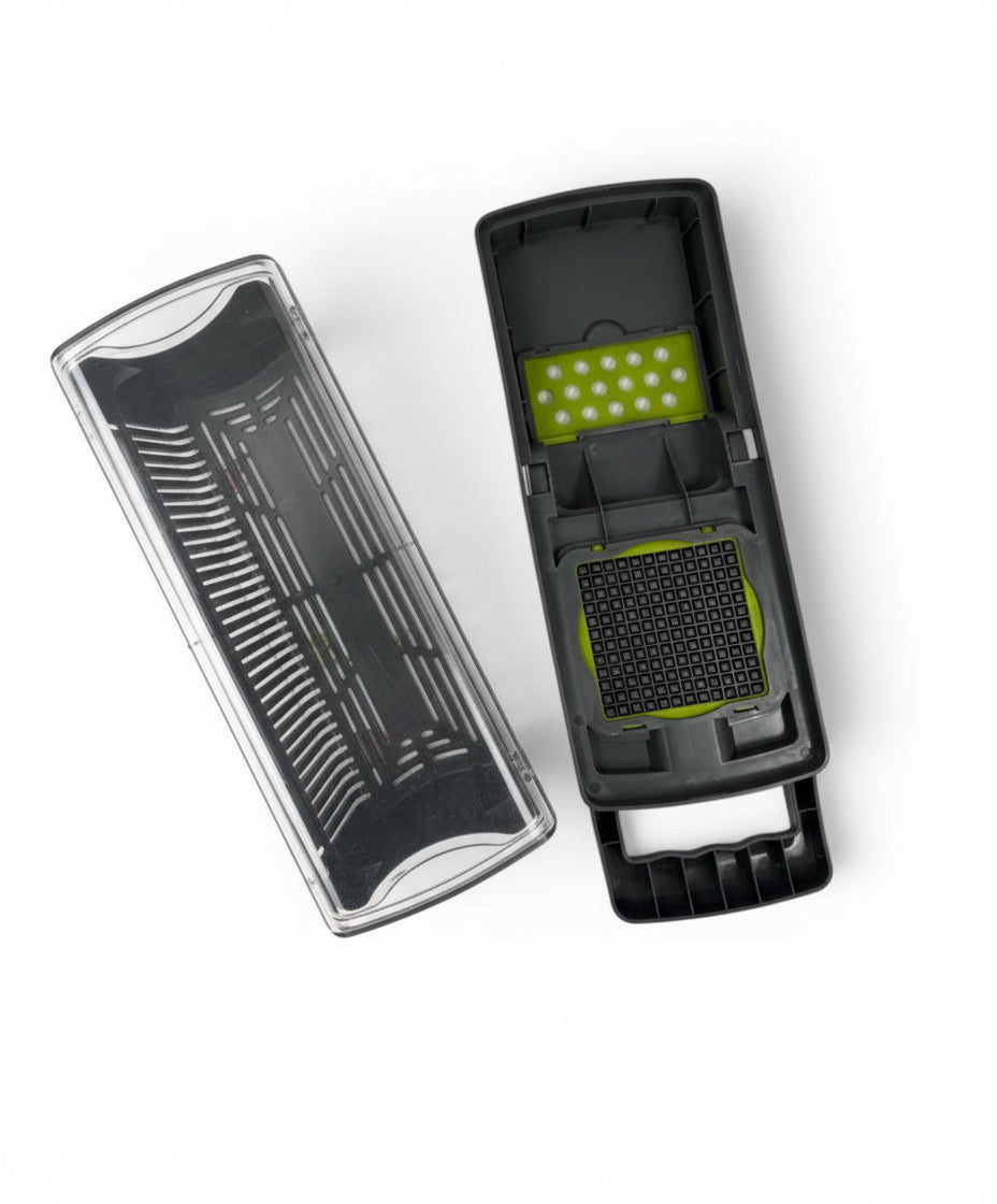 Razatoare Multifunctionala 2 in 1 pentru legume si fructe, 16 de piese, Cu functie de caserola, Lame din otel inoxidabil si maner protectie