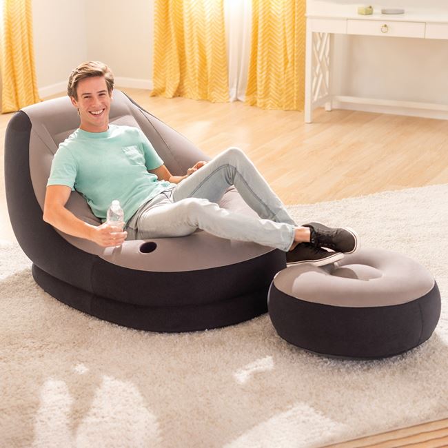 Set Fotoliu cu Suport pentru Picioare Gonflabil Gri.