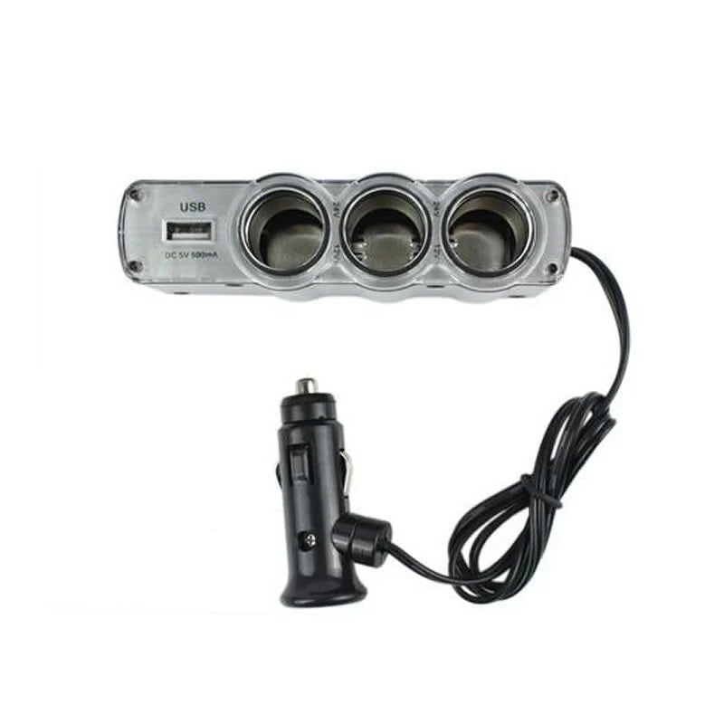 Priza Auto Cu USB, 3 Iesiri Tip Bricheta, Cablu 40 Cm