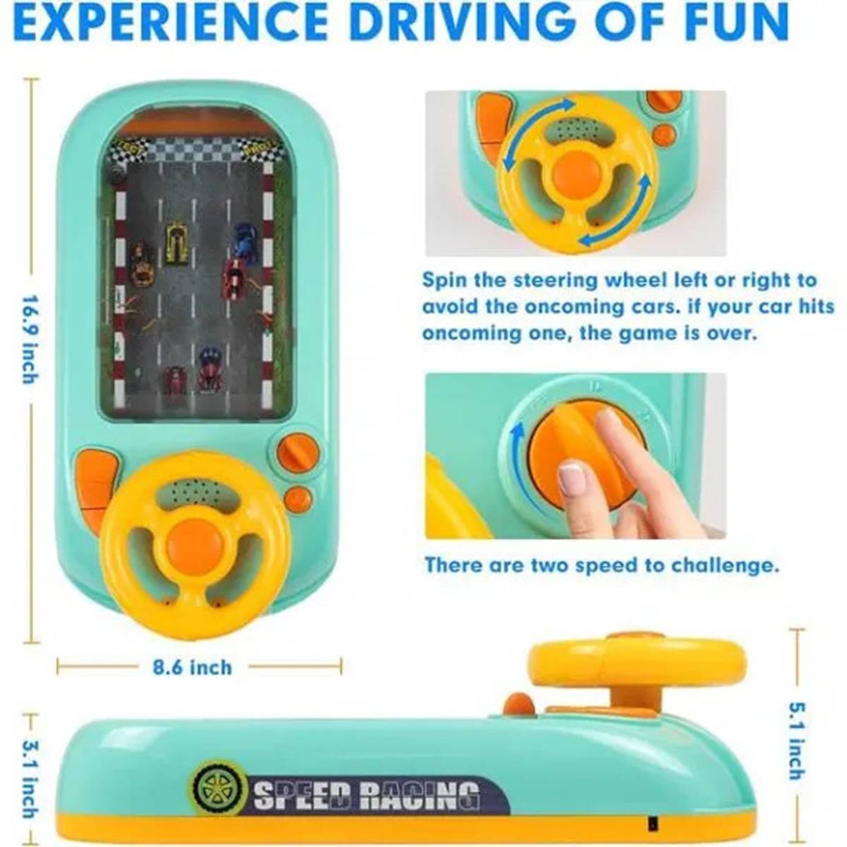 Volan interactiv pentru copii 3+, jucărie educativă și muzicală cu lumini, sunete și 2 viteze, 43x22x13 cm