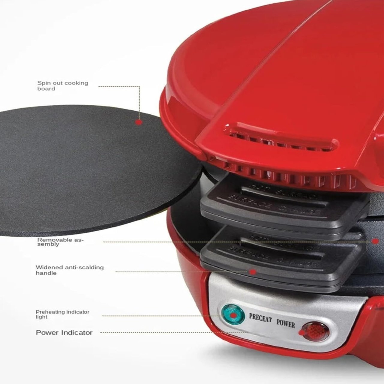 Aparat de facut burgeri sau sandwich-uri RAF 600W, Rosu