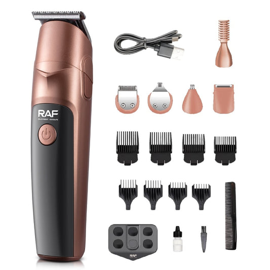 Set profesional de ingrijire barbati Raf, aparat de tuns cu lame din otel, 19 accesorii