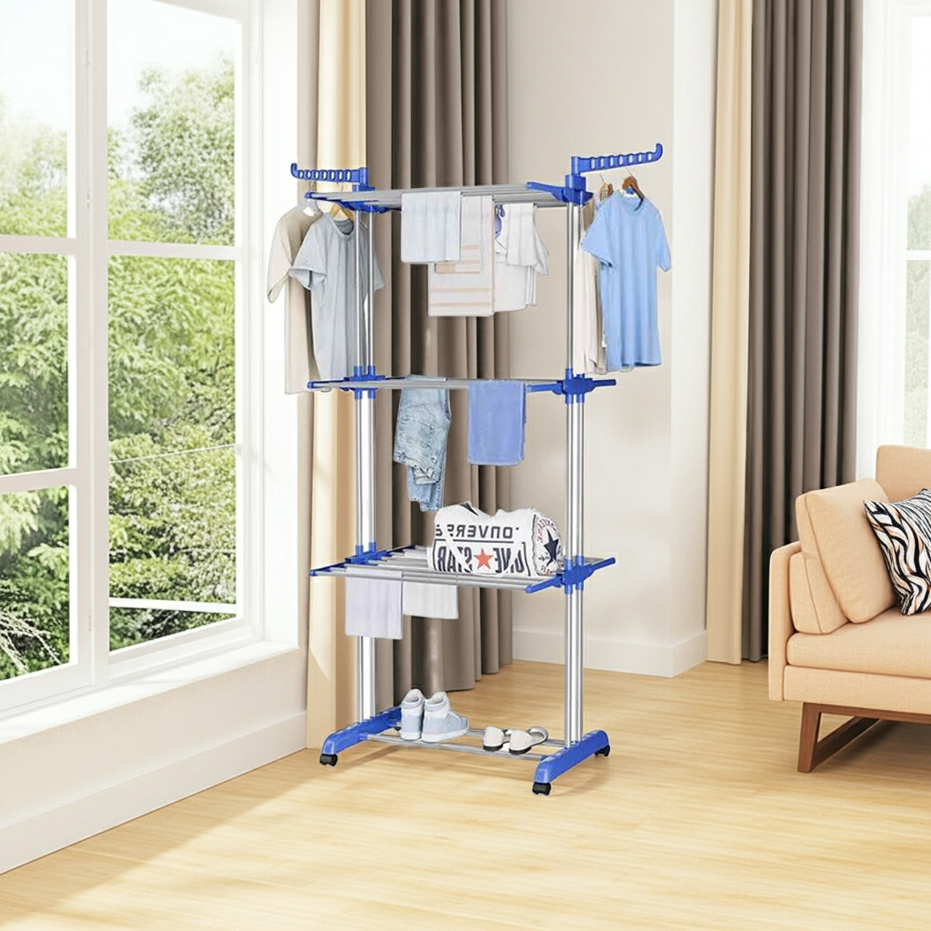 Uscator vertical, mobil si pliabil pentru rufe cu suport umerase, inaltime 173cm