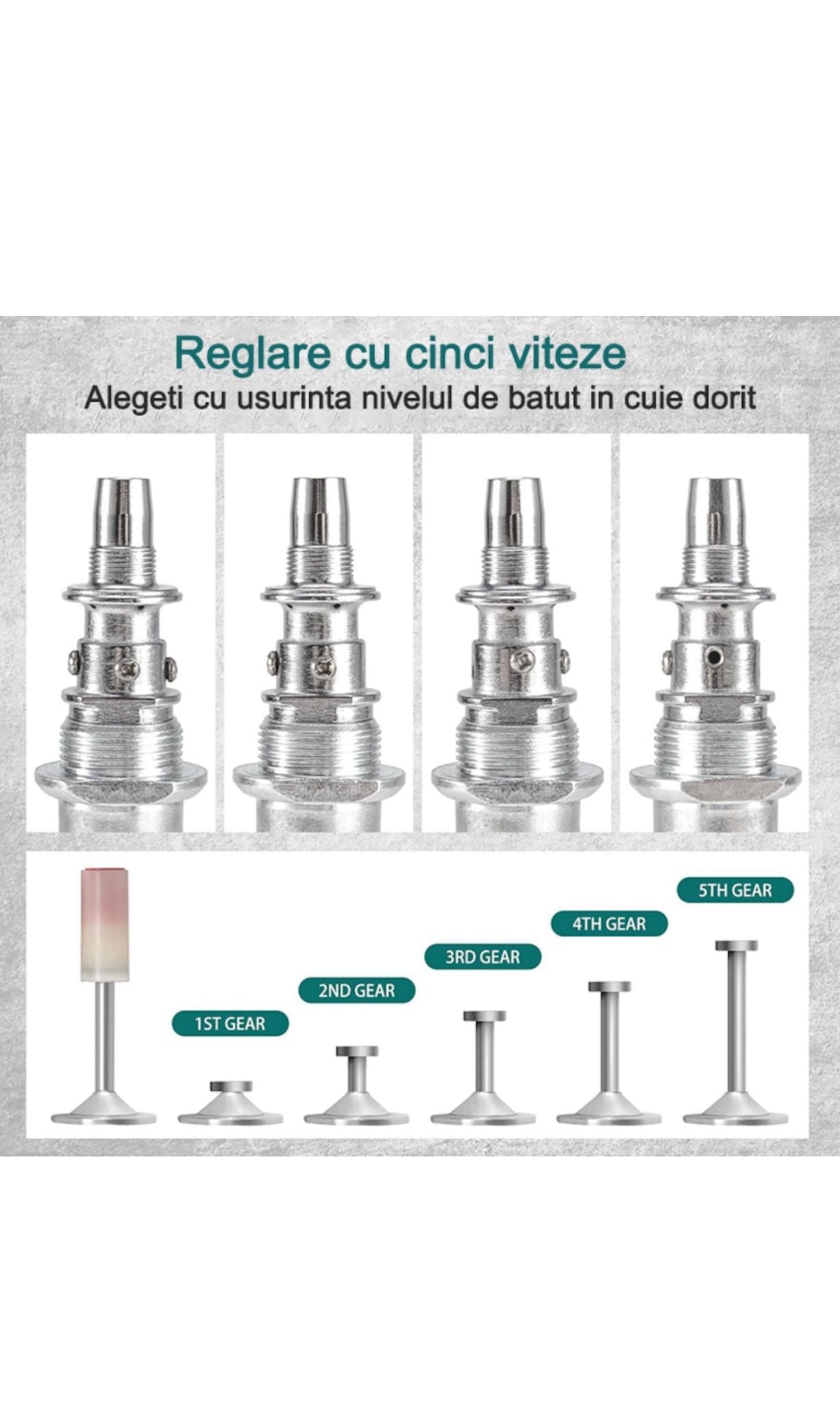 Pistol de cuie manual, 5 viteze, 50 cuie incluse