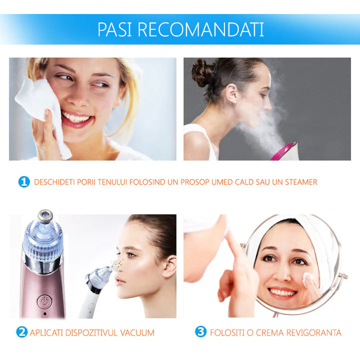 Aspirator Vacuum Facial Cleanser pentru Curatarea Tenului, aspirare si curatire cosuri, puncte negre, pori, acnee