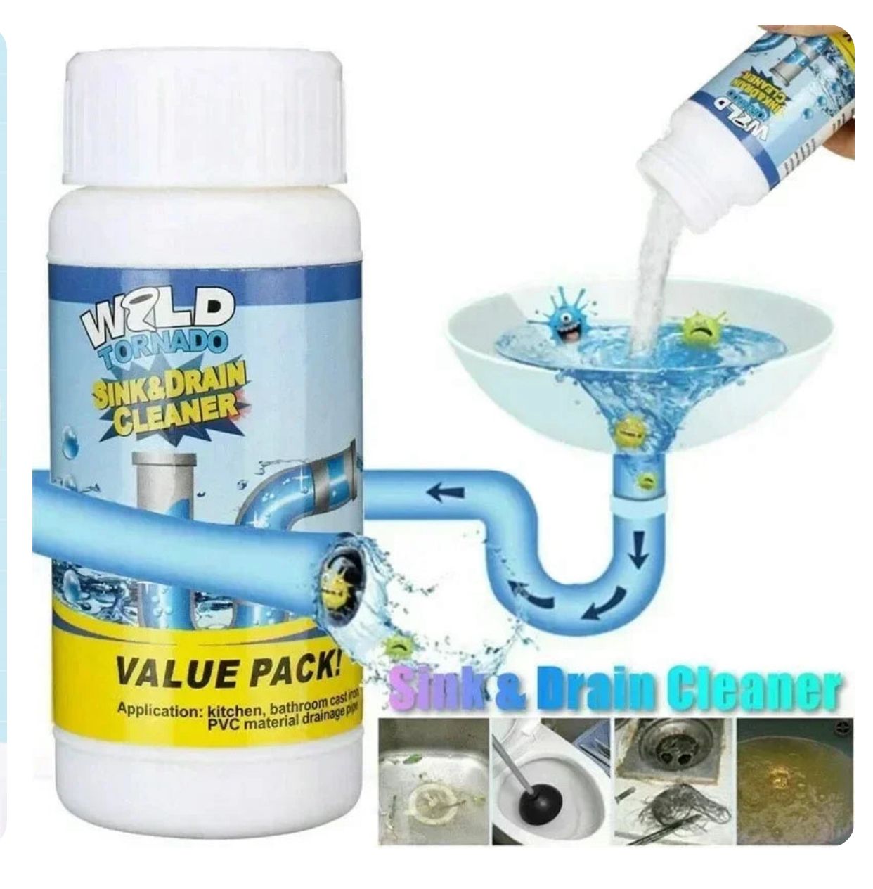Set 5 Bucati recipiente cu granule 100g pentru desfundat scurgeri – puternic și practic..