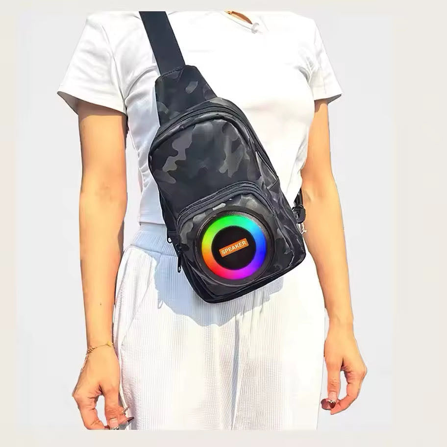 Rucsac cu boxa portabila, Bluetooth 5.0, lumini RGB, FM, TWS si power bank, 17 x 10.5 x 19.5 cm