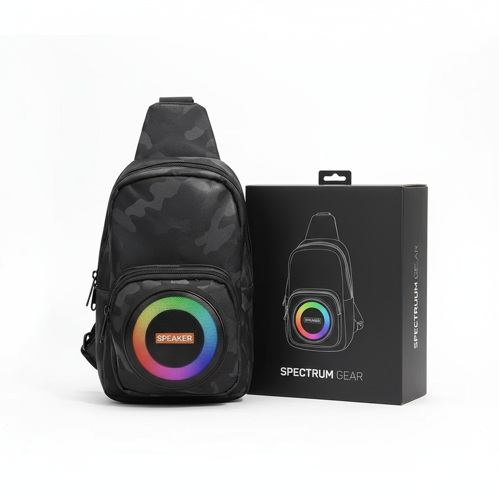 Rucsac cu boxa portabila, Bluetooth 5.0, lumini RGB, FM, TWS si power bank, 17 x 10.5 x 19.5 cm
