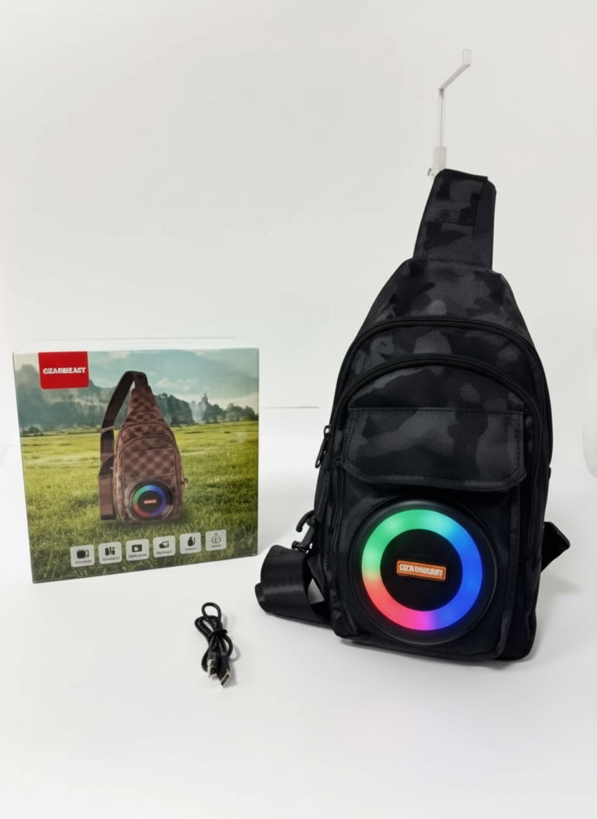 Rucsac cu boxa portabila, Bluetooth 5.0, lumini RGB, FM, TWS si power bank, 17 x 10.5 x 19.5 cm
