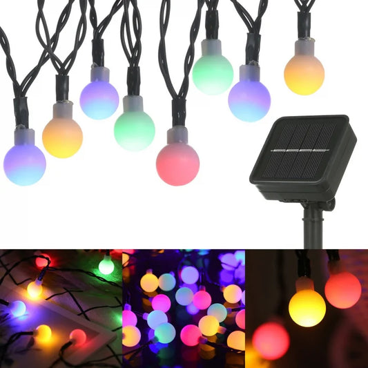 Ghirlanda Magica Luminoasa de exterior cu 50 LED-uri Multicolore, 8 functii si Panou Solar, lungime 6,7 m.