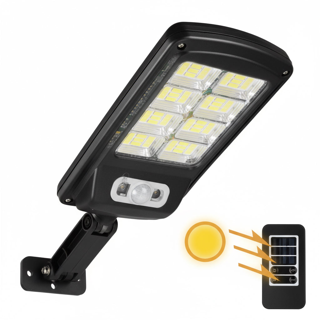 Lampa LED Solară COB 160 LED-uri cu Senzor de Mișcare, Autonomie 12-14 ore, IP65.