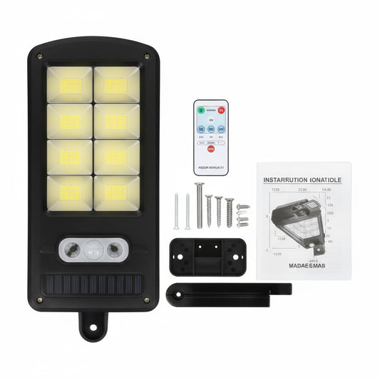Lampa LED Solară COB 160 LED-uri cu Senzor de Mișcare, Autonomie 12-14 ore, IP65.