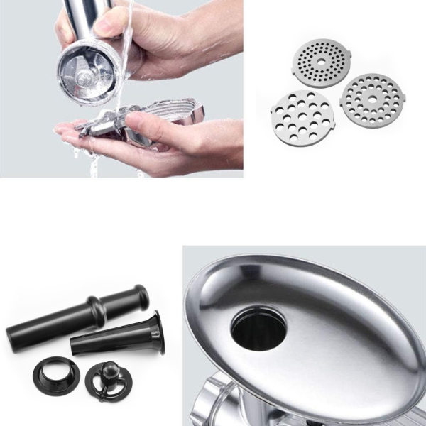 Mașină de tocat carne profesională MGD 2000W, 3 site inox, funcție reverse și accesorii incluse..