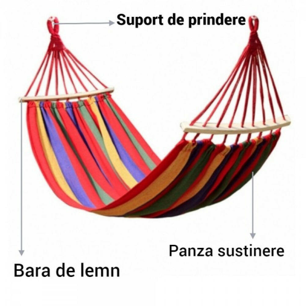 Hamac multicolor din bumbac cu husa de transport