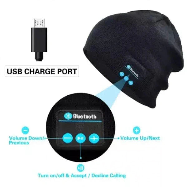 Caciula Cu Bluetooth. Handsfree Si Microfon, Unisex, Negru