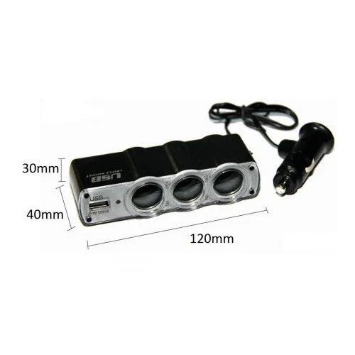 Priza Auto Cu USB, 3 Iesiri Tip Bricheta, Cablu 40 Cm