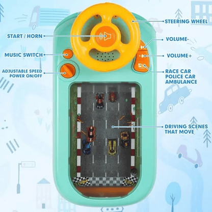 Volan interactiv pentru copii 3+, jucărie educativă și muzicală cu lumini, sunete și 2 viteze, 43x22x13 cm