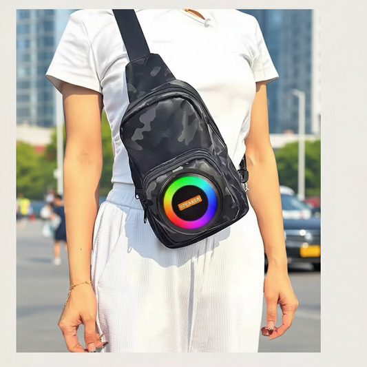 Rucsac cu boxa portabila, Bluetooth 5.0, lumini RGB, FM, TWS si power bank, 17 x 10.5 x 19.5 cm