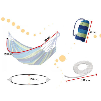 Hamac Multicolor Simplu (1 persoana), 200 x 100 cm + Kit de instalare - ALBASTRU