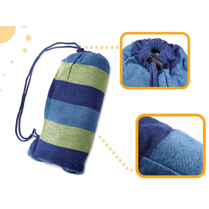 Hamac Multicolor Simplu (1 persoana), 200 x 100 cm + Kit de instalare - ALBASTRU