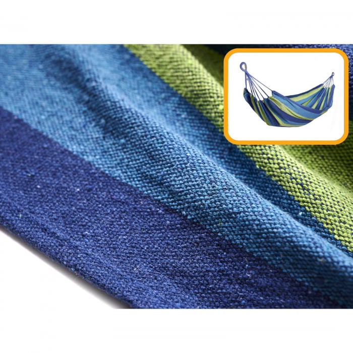 Hamac Multicolor Simplu (1 persoana), 200 x 100 cm + Kit de instalare - ALBASTRU
