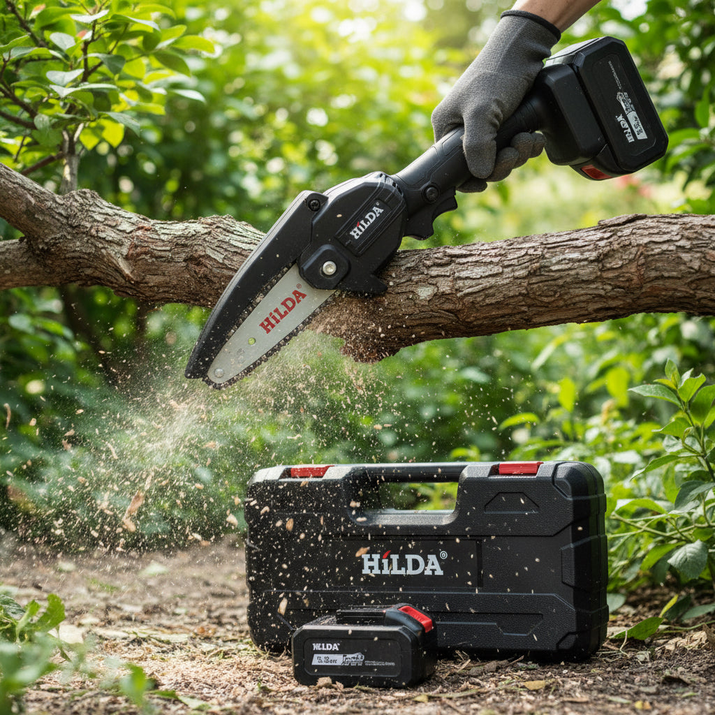 Mini fierastrau electric fara fir, cu lant 6 inch si 2 acumulatori 2000mah, 24V.