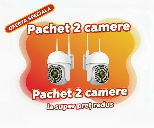 Pachet  x2 Camere Wifi de Exterior , Vizualizare Live pe Telefon, Night Vision, Senzor de Miscare