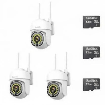 Pachet  x3 Camere Wifi de Exterior  + x3 Card 32 GB, Vizualizare Live pe Telefon, Night Vision, Senzor de Miscare.