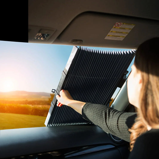 Parasolar Auto Retractabil Impotriva Razelor UV, Fixare Prin Ventuze, Pentru Parbriz Sau Luneta