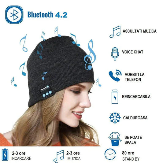 Caciula Cu Bluetooth. Handsfree Si Microfon, Unisex, Negru